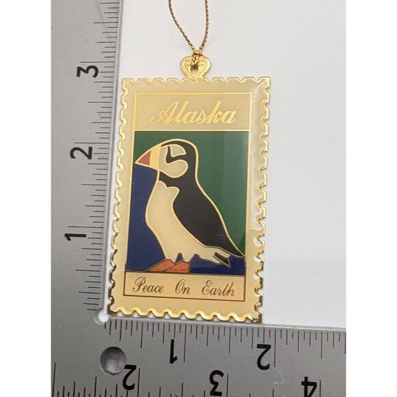 Vintage Alaska Puffin Christmas Ornament Postage Stamp Peace On Earth Design - Picture 3 of 6